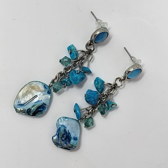 Blue Howlite Abalone Earrings - Picture 1 of 6